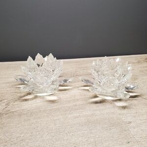 2 Shannon Crystal Lotus flower candlestick holders